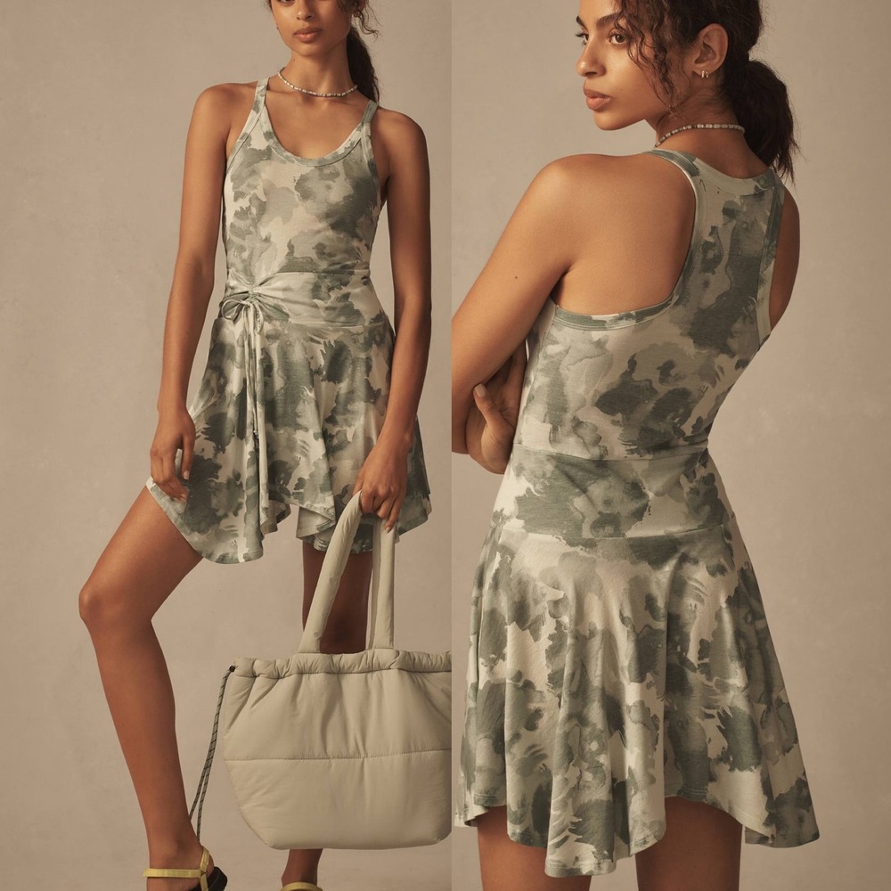Anthropologie Daily Practice Half Pipe Mini Dress Green Womens Size Medium NEW